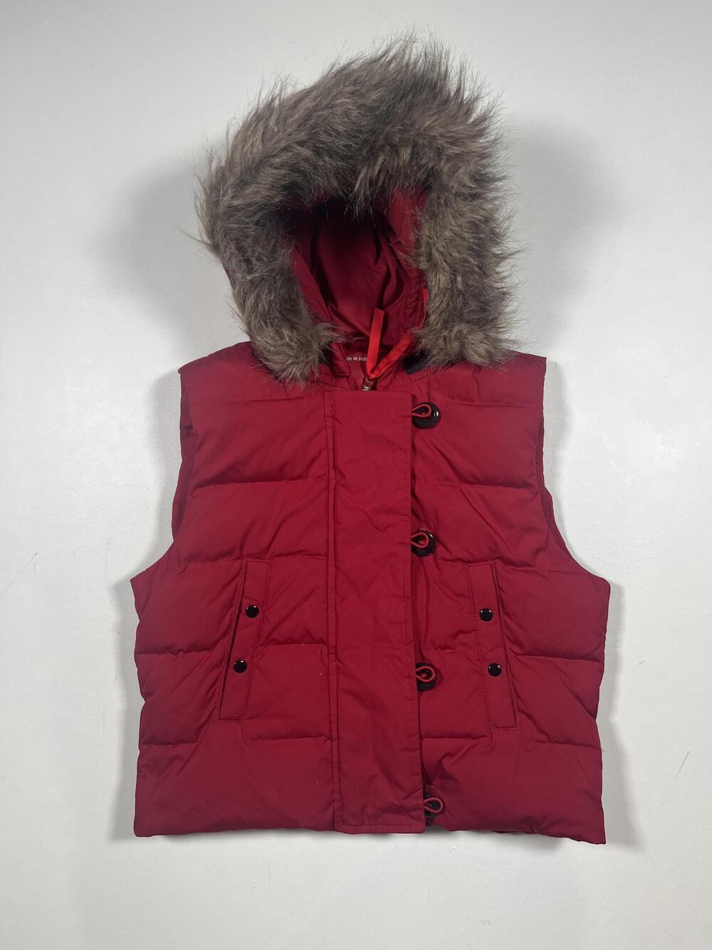 Gap Puffer Vest Girls Small Red Hooded Faux Fur San Francisco Love Winter